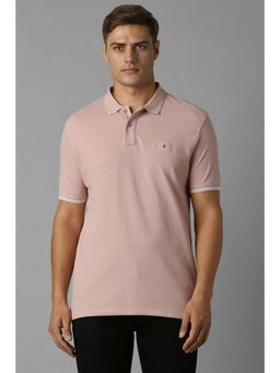 Louis Philippe - Men Pink Textured Polo Neck T-Shirt
