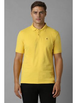 Louis Philippe - Men Yellow Solid Polo Neck T-Shirt