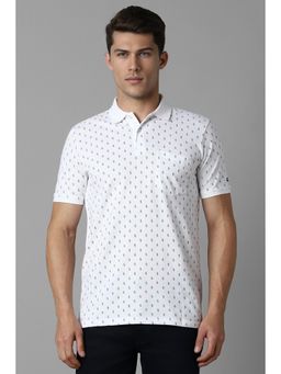 Louis Philippe - Men White Print Polo Neck T-Shirt