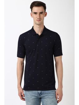 Peter England - Men Navy Print Polo Neck T-Shirts