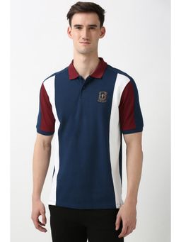 Peter England - Men Navy Print Polo Neck T-Shirts