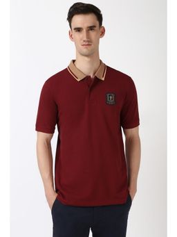 Peter England - Men Maroon Solid Polo NeckT-Shirts