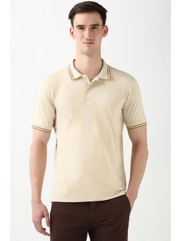 Peter England - Men Beige Solid Polo NeckT-Shirts
