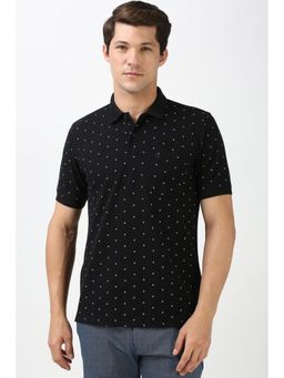 Peter England - Men Black Print Polo Neck T-Shirts