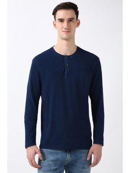 Peter England - Men Navy Solid Henley Neck Round Neck T-Shirts