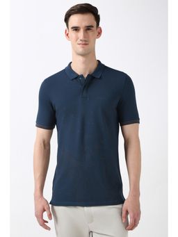 Peter England - Men Navy Print Polo Neck T-Shirts