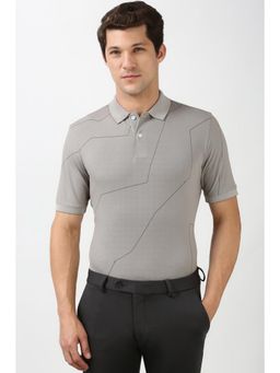 Peter England - Men Grey Patterned Polo NeckT-Shirts