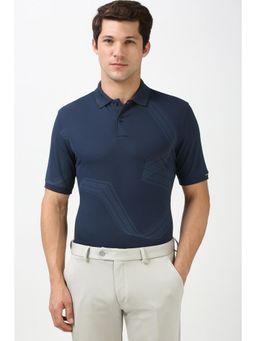 Peter England - Men Navy Patterned Polo NeckT-Shirts