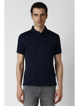Van Heusen - Men Navy Textured Polo Neck T-Shirt