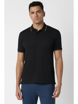 Van Heusen - Men Black Solid Polo Neck T-Shirt