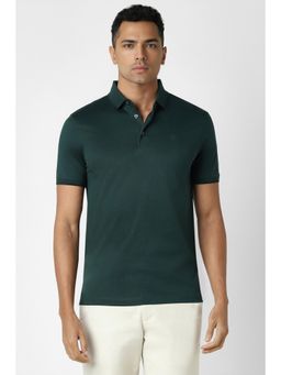 Van Heusen - Men Green Solid Polo Neck T-Shirt