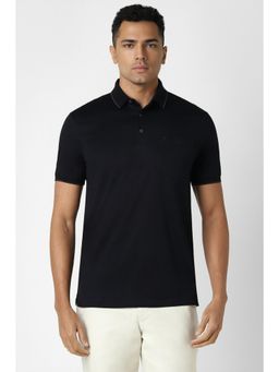 Van Heusen - Men Black Solid Polo Neck T-Shirt