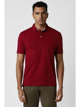 Van Heusen - Men Red Solid Polo Neck T-Shirt