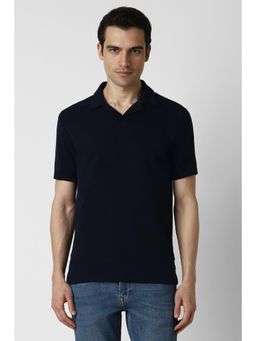 Van Heusen - Men Navy Solid Polo Neck T-Shirt