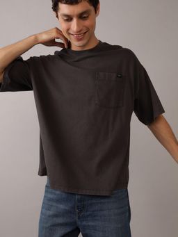 American Eagle - Men Black Heavyweight Oversized Pocket T-Shirt