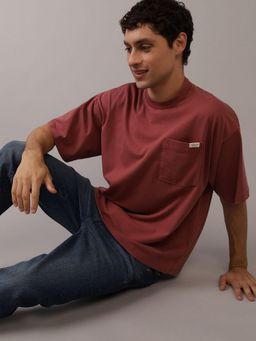 American Eagle - Men Red Heavyweight Oversized Pocket T-Shirt