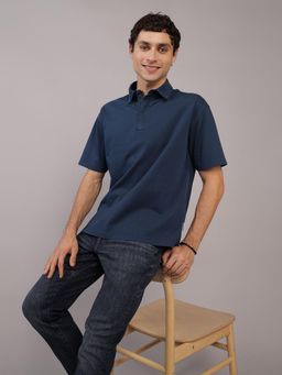 American Eagle - Men Blue Ae Oversized Zip-Up Polo Shirt