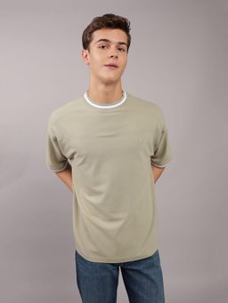American Eagle - Men Green Oversized Ringer Pique T-Shirt