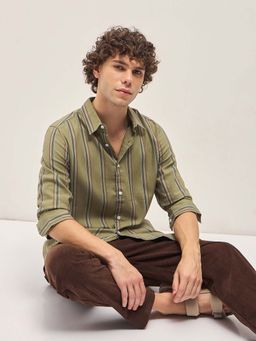 The Bear House - Mens Cotton Striped Slim Fit Shirt