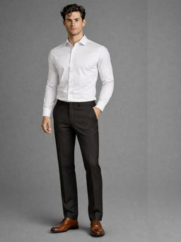 Louis Philippe - Men Brown Polyester Blend Trousers