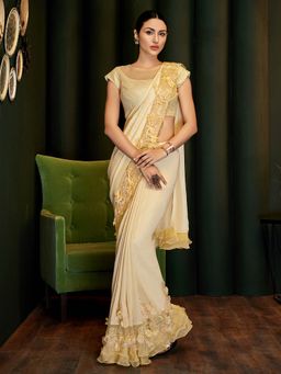Odette - Yellow Silk Georgette Designer Saree with Unstitched Blouse