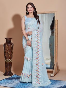 VAIRAGEE - Blue Soft Georgette Saree with Unstitched Blouse