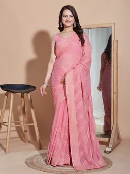 VAIRAGEE - Pink Zomato Embroidery Silk Saree with Unstitched Blouse