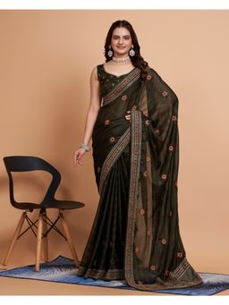 VAIRAGEE - Green Soft Rimzim Silk Embroidery Saree with Unstitched Blouse