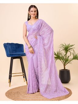 VAIRAGEE - Lavender Soft Organza Embroidery Saree with Unstitched Blouse