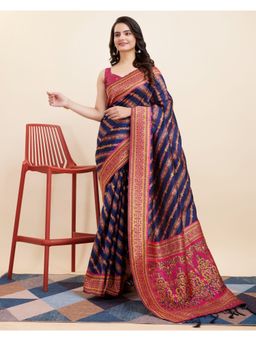 VAIRAGEE - Navy Blue Banarasi Weaving Silk Saree with Unstitched Blouse