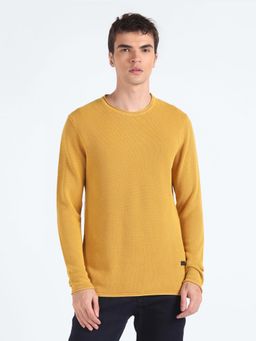 Flying Machine - Pure Cotton Textured Yellow Sweater