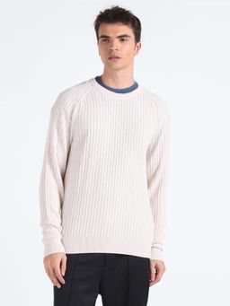 Flying Machine - Regular Fit Knitted Off White Sweater