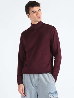 Flying Machine - Regular Fit Knitted Wine Sweater