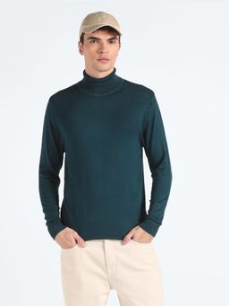 Flying Machine - Regular Fit Knitted Green Sweater