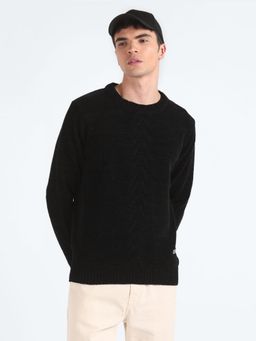 Flying Machine - Textured Regular Fit Black Sweater
