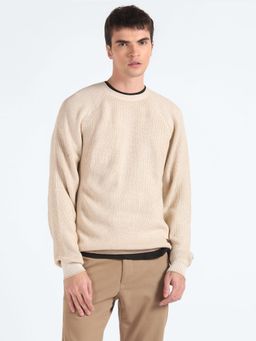 Flying Machine - Crew Neck Heathered Beige Sweater