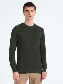 Flying Machine - Crew Neck Textured Green Sweater