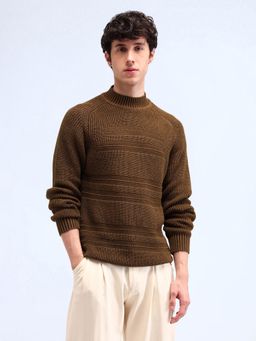 Flying Machine - Patterned Knit Cotton Brown Sweater