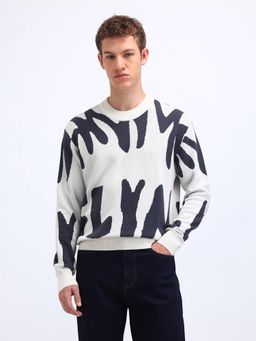 Flying Machine - Logo Oversized Fit White Sweater