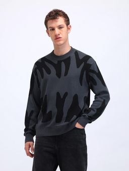 Flying Machine - Logo Oversized Fit Grey Sweater