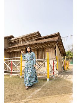 House of Surkh - Blue Floral Skirt with Shirt (Set of 2)