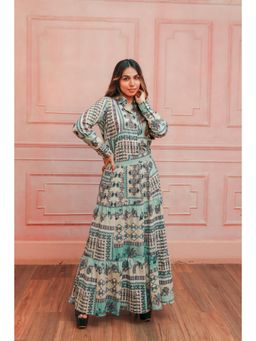 House of Surkh - Grey Cotton Printed Shirt and Skirt (Set of 2)