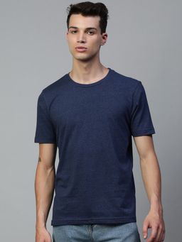 Huetrap - Mens Blue Melange Short Sleeve Round Neck Solid Tee