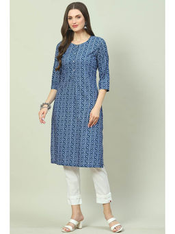 Biba - Women Cotton Blue Round Neck Kurta