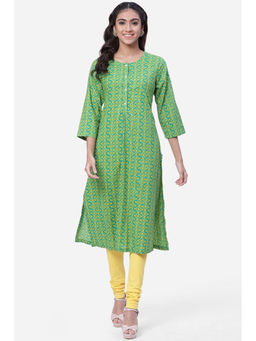 Biba - Women Cotton Green Round Neck Kurta