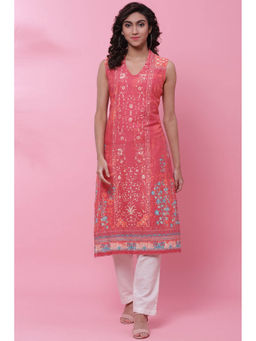 Biba - Women Cotton Pink V-Neck Kurta