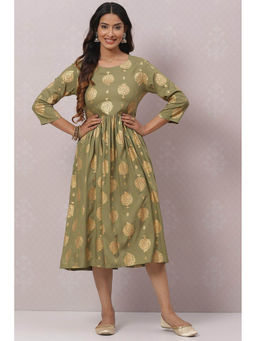 Biba - Women Rayon Green Round Neck Dress