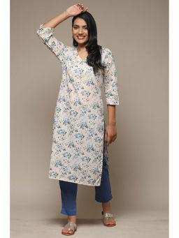 Biba - Women Cotton White V-Neck Kurta