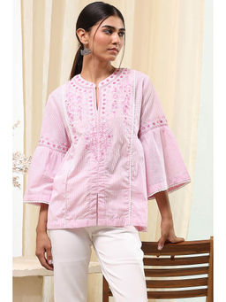 Biba - Women Cotton Pink Mandarin Neck Top