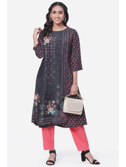 Biba - Women Polyester Black Round Neck Kurta